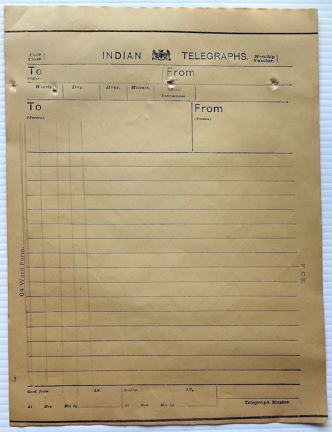 India 1880s 64 word telegram form unused