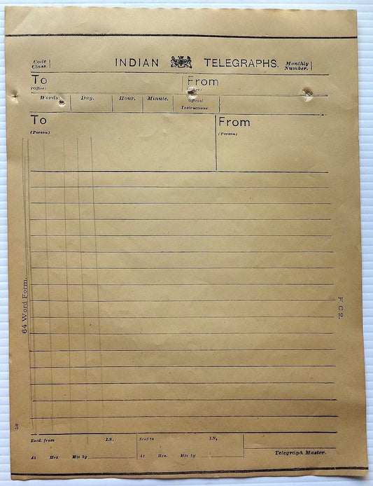 India 1880s 64 word telegram form unused