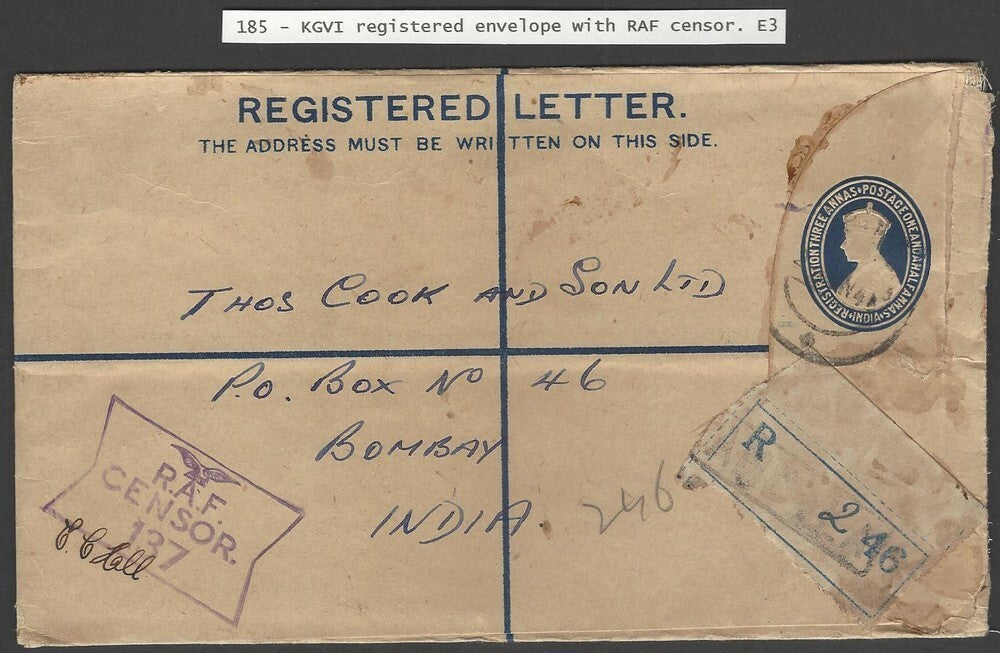 India KGVI registered envelope with RAF censor 1944