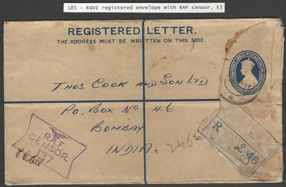 India KGVI registered envelope with RAF censor 1944