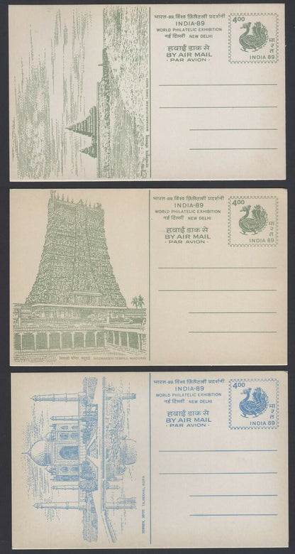 India 1989 INDIA-89 set of 7 pictorial Airmail postal cards