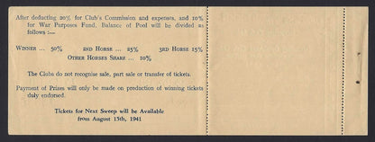 India 1941 Darjeeling Gymkhana Club Governor’s Cup Sweep Re.1 ticket