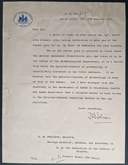 India 1935 crested letter CHIEF COMMISSIONER / DELHI re Monument Preservation