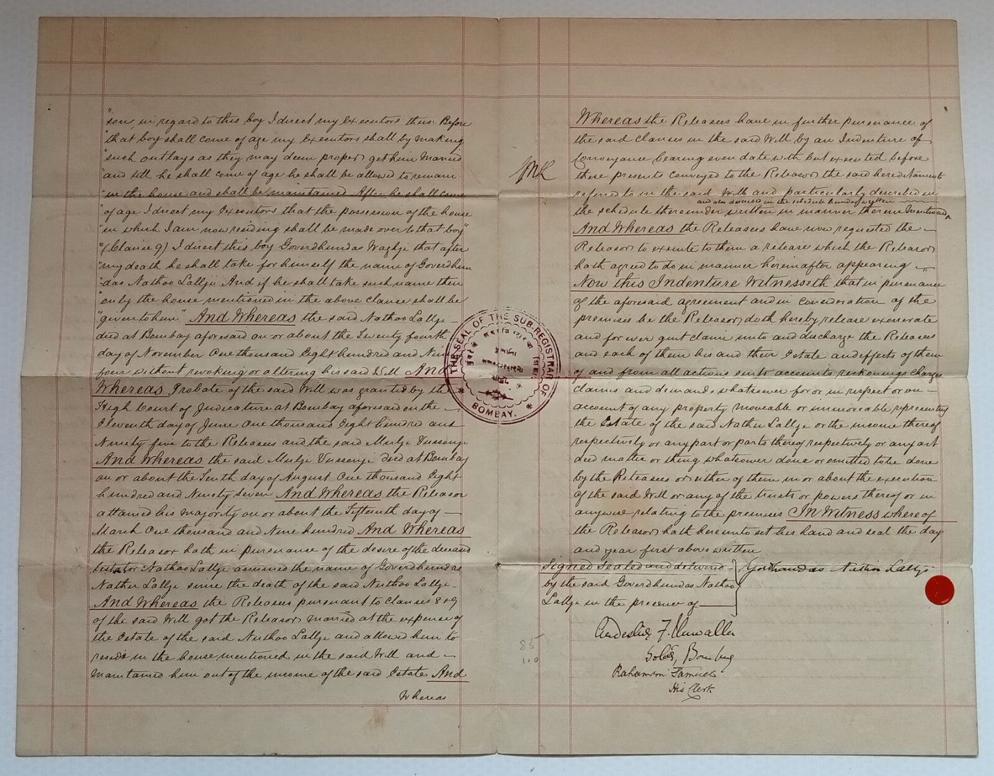 AOP India QV Queen Victoria 1868 Special Adhesive 5R on 1902 indenture 4 pgs