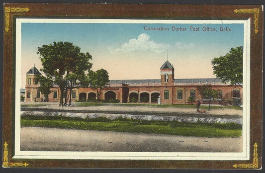 India 1911 Coronation Durbar Post Office Delhi vintage color postcard