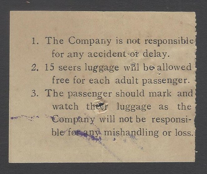 AOPIMT India 1941 Bundi Electric Supply Co. bus ticket Bundi to Kotah