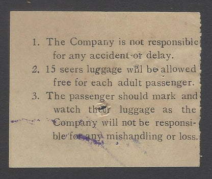 AOPIMT India 1941 Bundi Electric Supply Co. bus ticket Bundi to Kotah