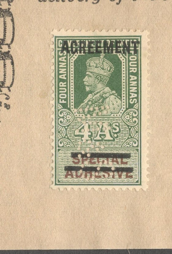 AOP India KGV Agreement ovpt. On Special Adhesive 4a on 1923 Contract