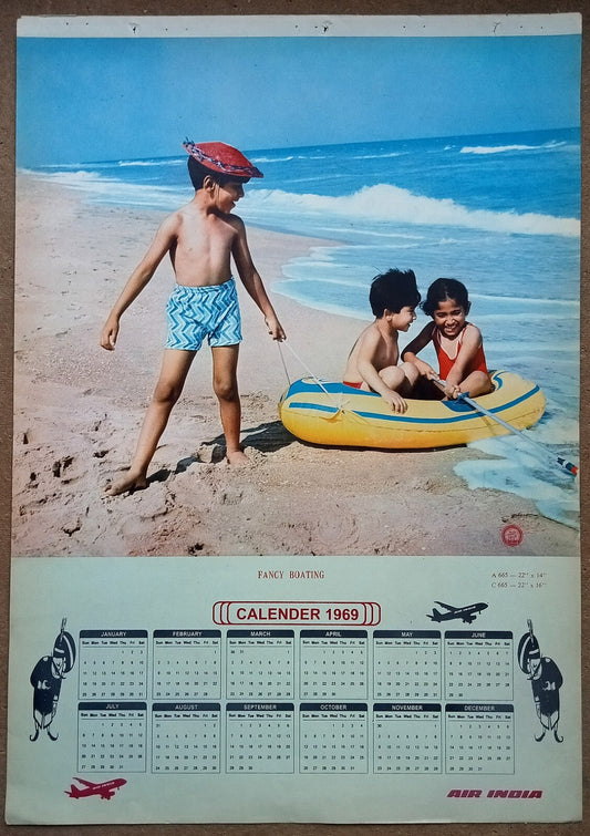 AIR INDIA 1969 poster calender 665 - FANCY BOATING - R