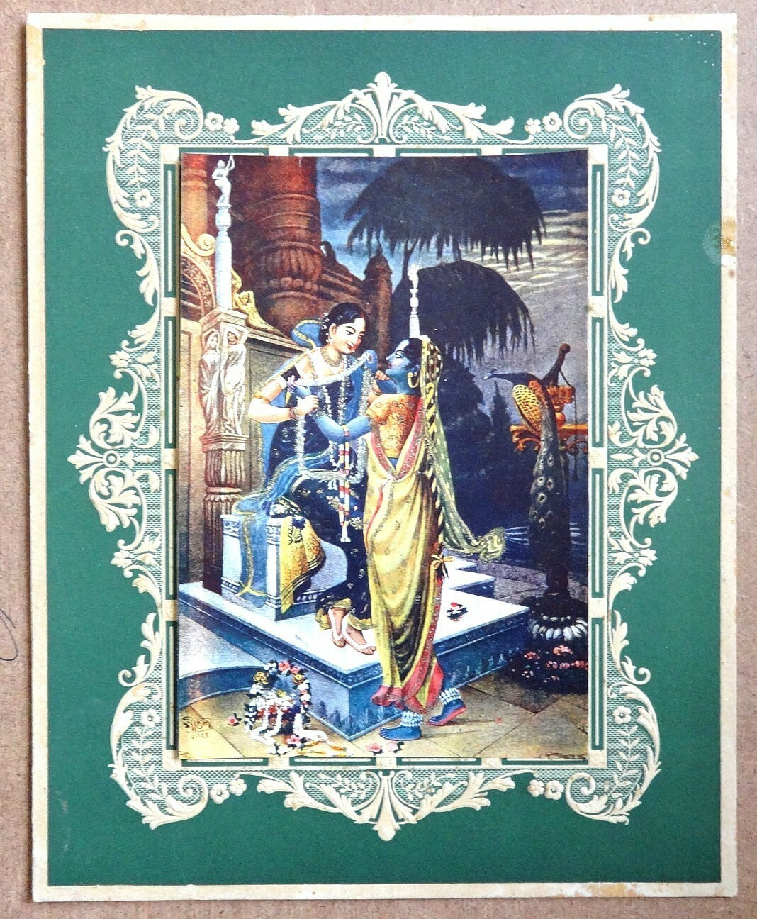 India vintage embellished mythological print mounted on 20x25cm card