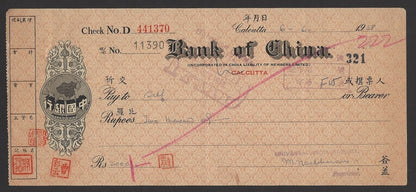Bank of China checks cheques India Burma 1944-58 x 4 different zaz