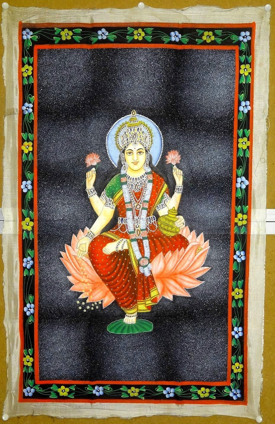 India print on cloth 20" x 31" Goddess Laxmi