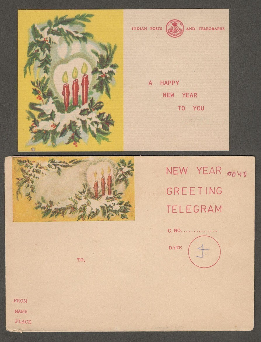 India early illustrated Greeting telegram & envelope unused. Not listed anywhere