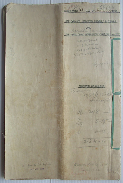 India 1938 doc signed Ambalal Sarabai freedom fighter Cowasjee Jehangir Baronet