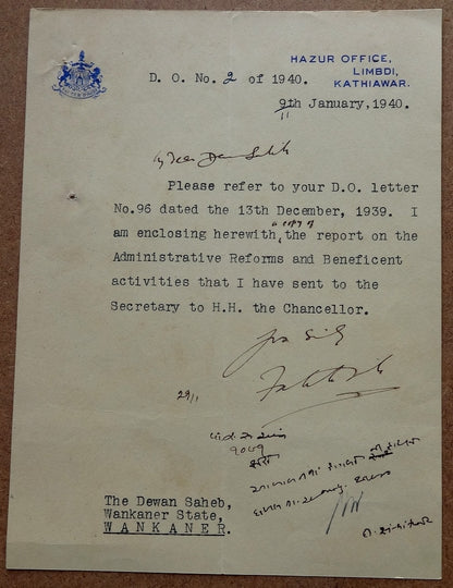 India Limbdi State crested Letter 1940