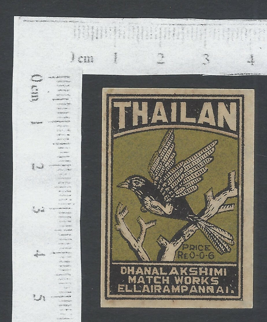India vintage matchbox label THAILAN (Bird)