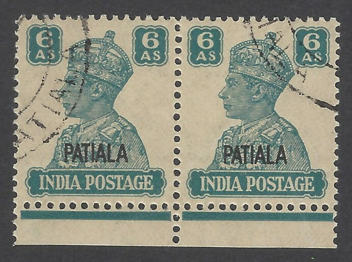 AOP India Patiala State KGVI 1941-46 6a used pair. SG 113 £80