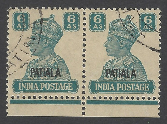 AOP India Patiala State KGVI 1941-46 6a used pair. SG 113 £80