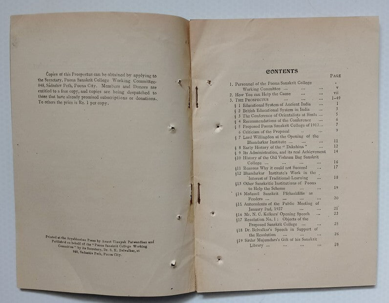 AOP India 1927 Poona Sanskrit College Prospectus