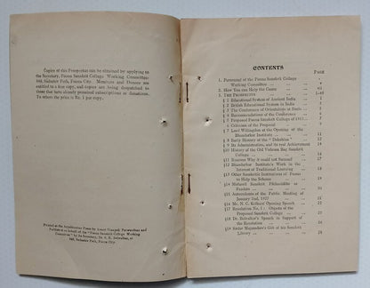 AOP India 1927 Poona Sanskrit College Prospectus