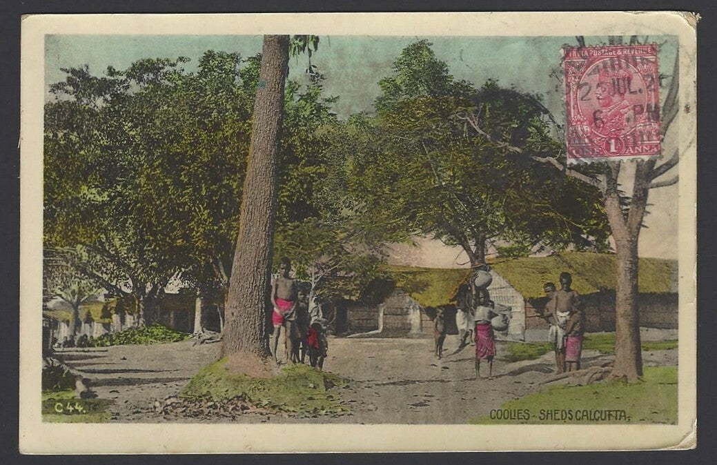 India Vintage postcard COOLIES –SHEDS CALCUTTA.