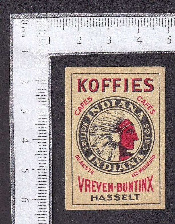 Belgium vintage cinderella advertisement label INDIANA COFFEE (Native Indian)