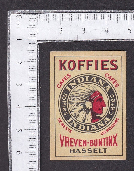 Belgium vintage cinderella advertisement label INDIANA COFFEE (Native Indian)