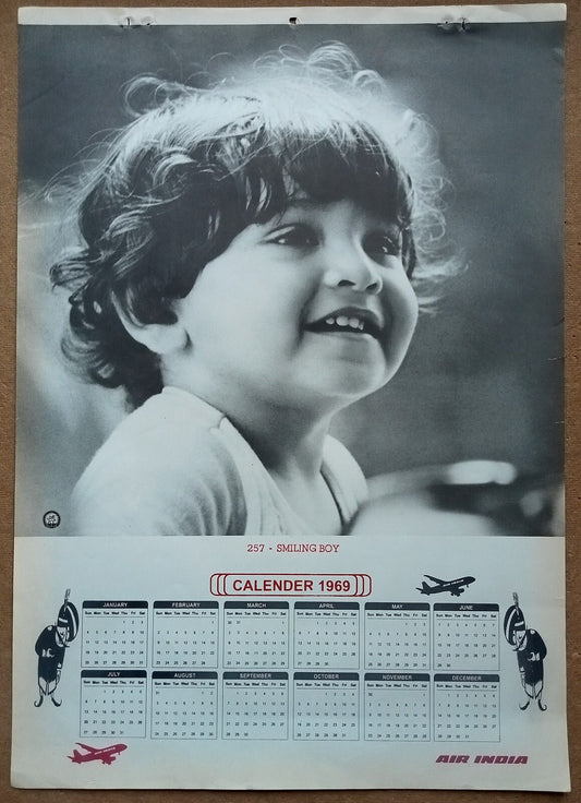 AIR INDIA 1969 poster calender 257 - SMILING BOY - R