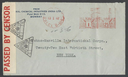 AOPIMT India WW2 1942 METER censored cover to USA