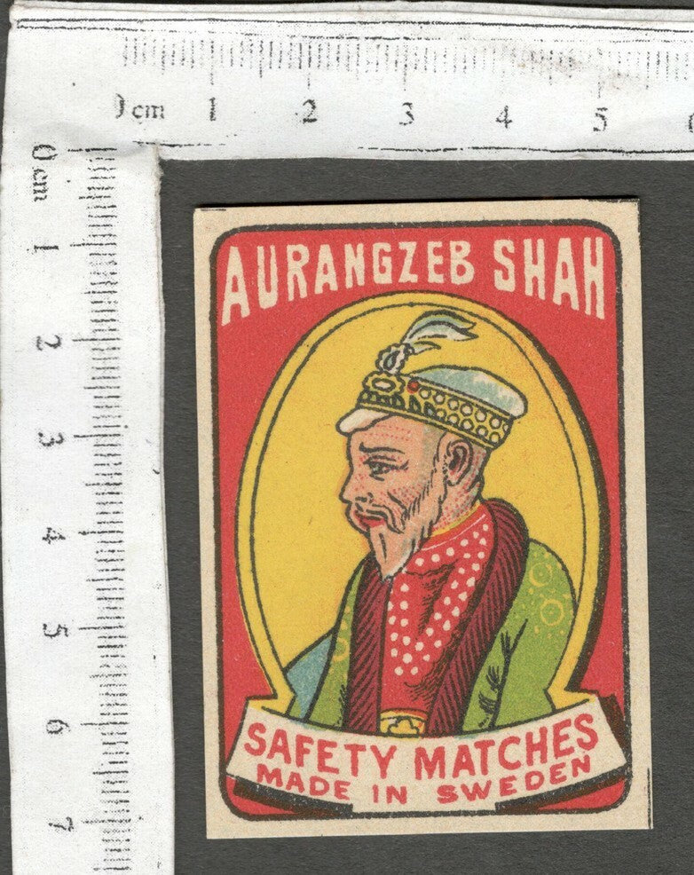 AOP India vintage matchbox label AURANGZEB SHAH