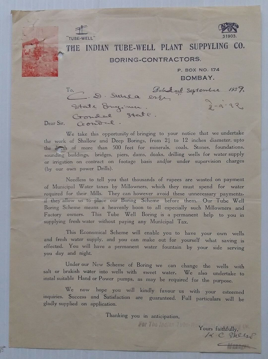 Indian Tube - Well Plant Supplying Co letterhead and advertisement