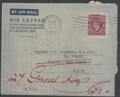 Indian Army bs violet R.A.M.C./dt./BASE DEPOT on 1944 cover to General Hospital