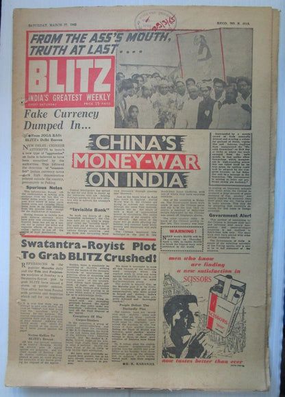 India Blitz 27 March 1965 issue CHINA’S MONEY WAS ON INDIA see condition