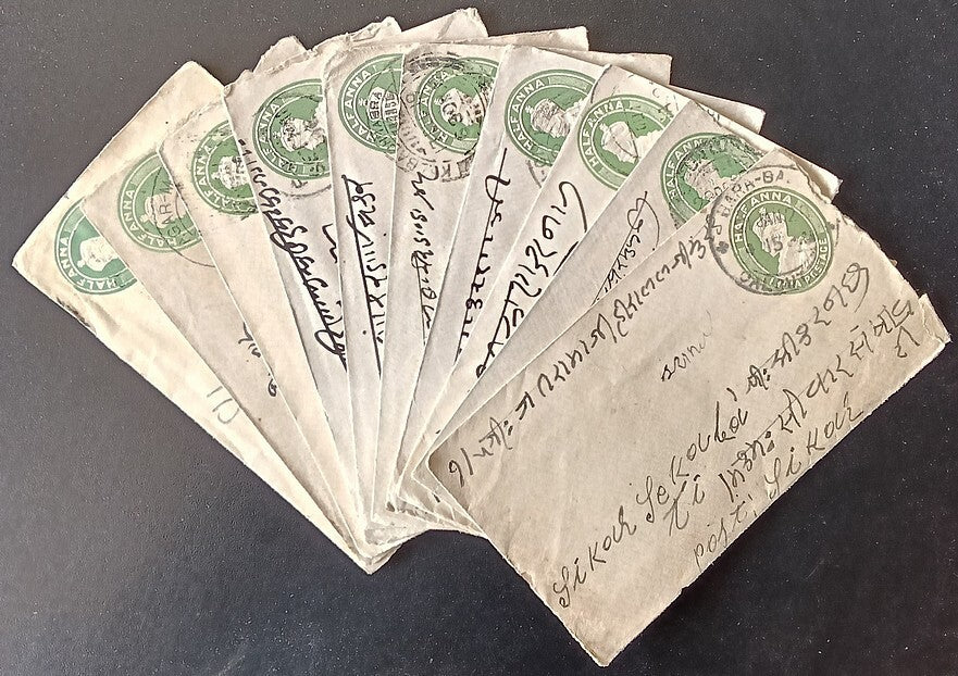 India KGV 1/2a green envelopes x 100 selected for condition WHOLESALE