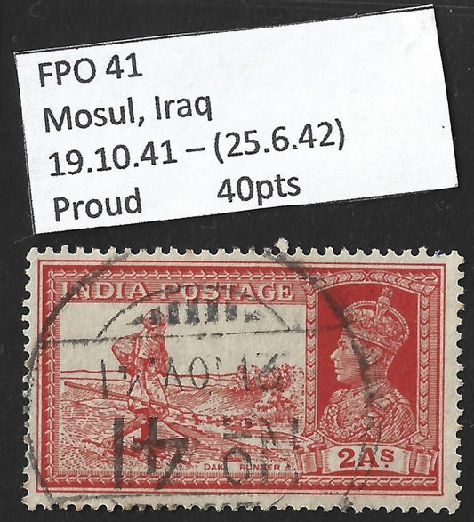 India KGVI 1937 2a Dak Runner canc. FPO 41 MOSUL, Iraq