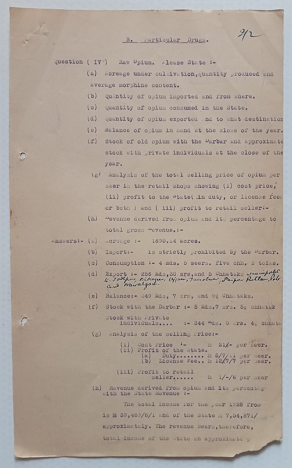 AOP India Official correspondence - OPIUM & OTHER DANGEROUS DRUG 1931-32