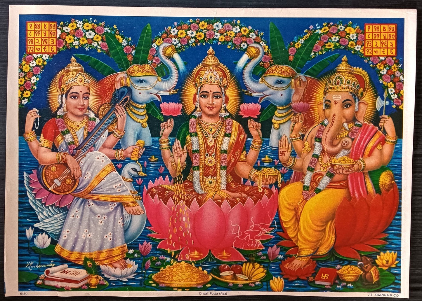 India vintage poster MAHALAXMI DIWALI PUJAN 9.5"x 13.5" inches by J.B. Khanna