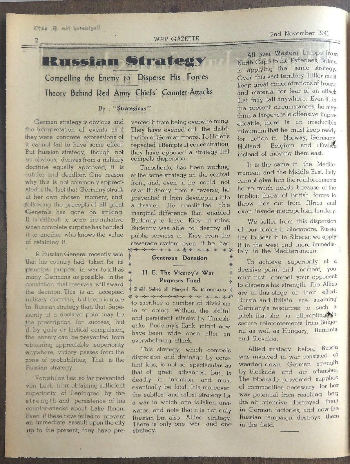 India WISA War Gazettes 2-11-1941 Russia scorched Earth policy, etc (2) Ӝ