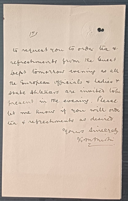 India PALACE DEPARTMENT * PATIALA STATE crested letter used 1928