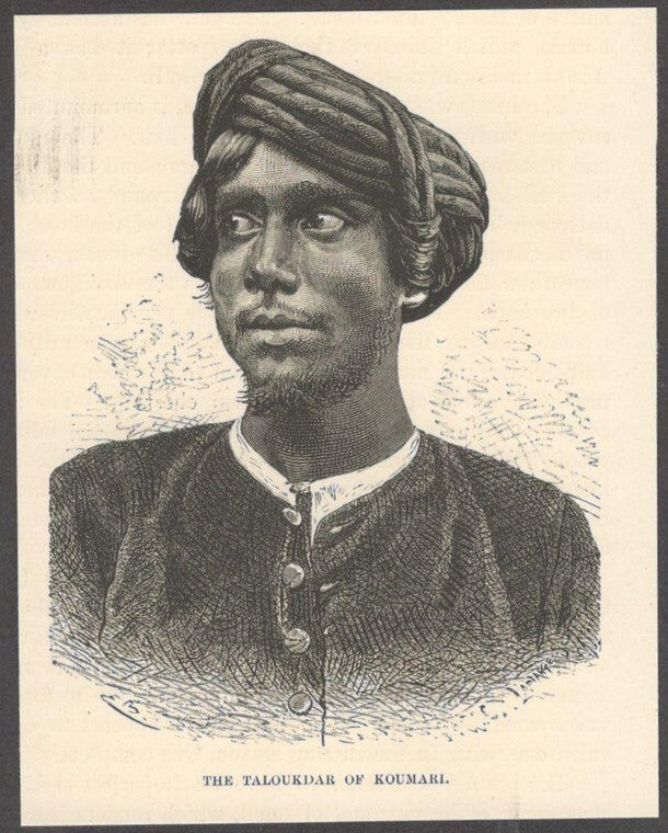 India THE TALOUKDAR OF KOUMARI engraved print ex libris Rousslet 1876 4.5"x3.5"