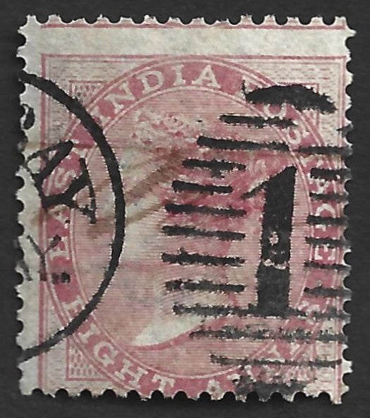 AOP India QV 1868 8a Die 2 pale rose used. SG 73 £9