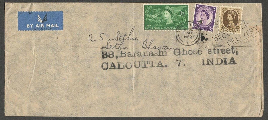 AOPIMT GB QEII 1958 Commonwealth Games 1/3 on airmail cover to India