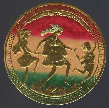 India Three Girls metallic die cut litho label
