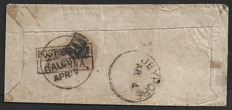 AOP India 1870s stampless cover with boxed "POSTAGE DUE/1 ANNA" & boxed "1AN"