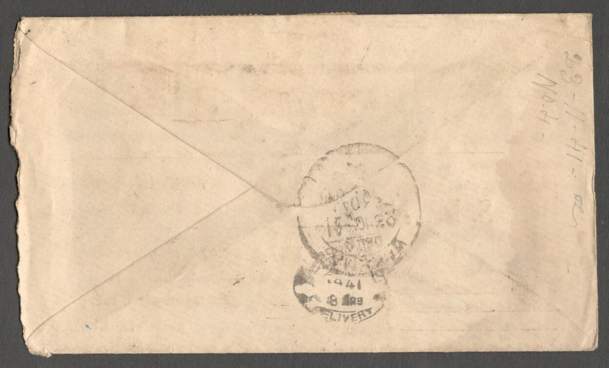AOP India WW2 1941 censored cover to Malaya