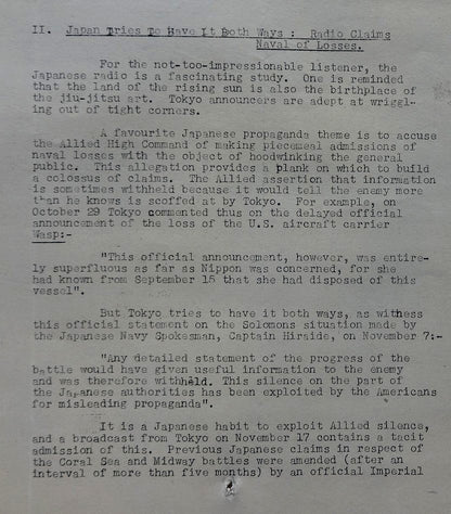 India WW2 1942 Propaganda briefing for Broadcasters Plunder of Indochina etc