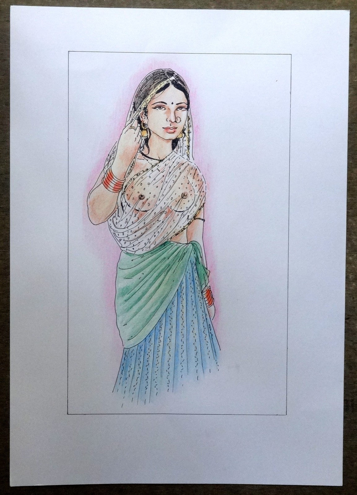 Nude Indian Beauty watercolours, crayons & ink on card 11.5” x 17.5”