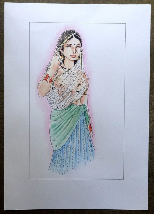 Nude Indian Beauty watercolours, crayons & ink on card 11.5” x 17.5”