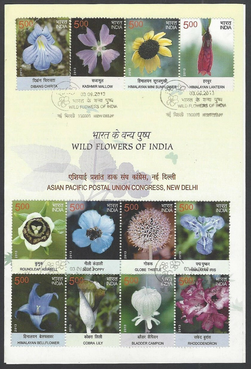 India 2013 Wildflowers of India set of 12 on information brochure used FD