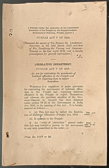 India 1918 Restriction of Habitual Offenders Act - 8 pages